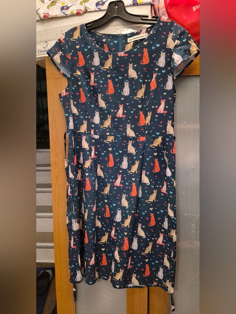 Sm Wardrobe Blue Dress With Colorful Cats Size Large
